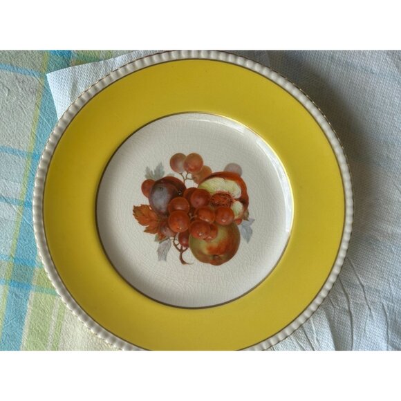 Fondeville Ambassador Ware Orchard Fruit  Plates Yellow Gold Trim England Two 9" - Picture 11 of 16